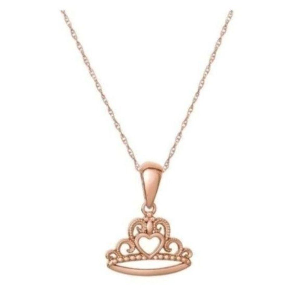 Disney Sterling Silver 14KT Gold Plated Tiara Pendant Necklace New